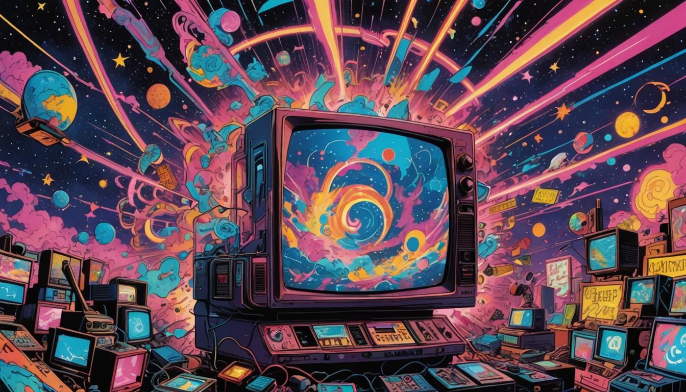 Cosmic Comic Book Art: 1987 Earth in Retro-Futuristic Style