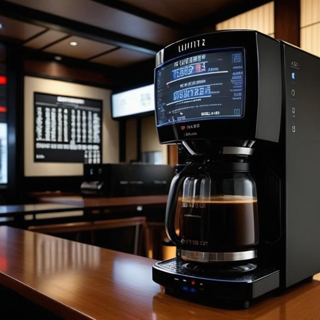 Futuristic Japanese Coffee Maker in Art Deco Style