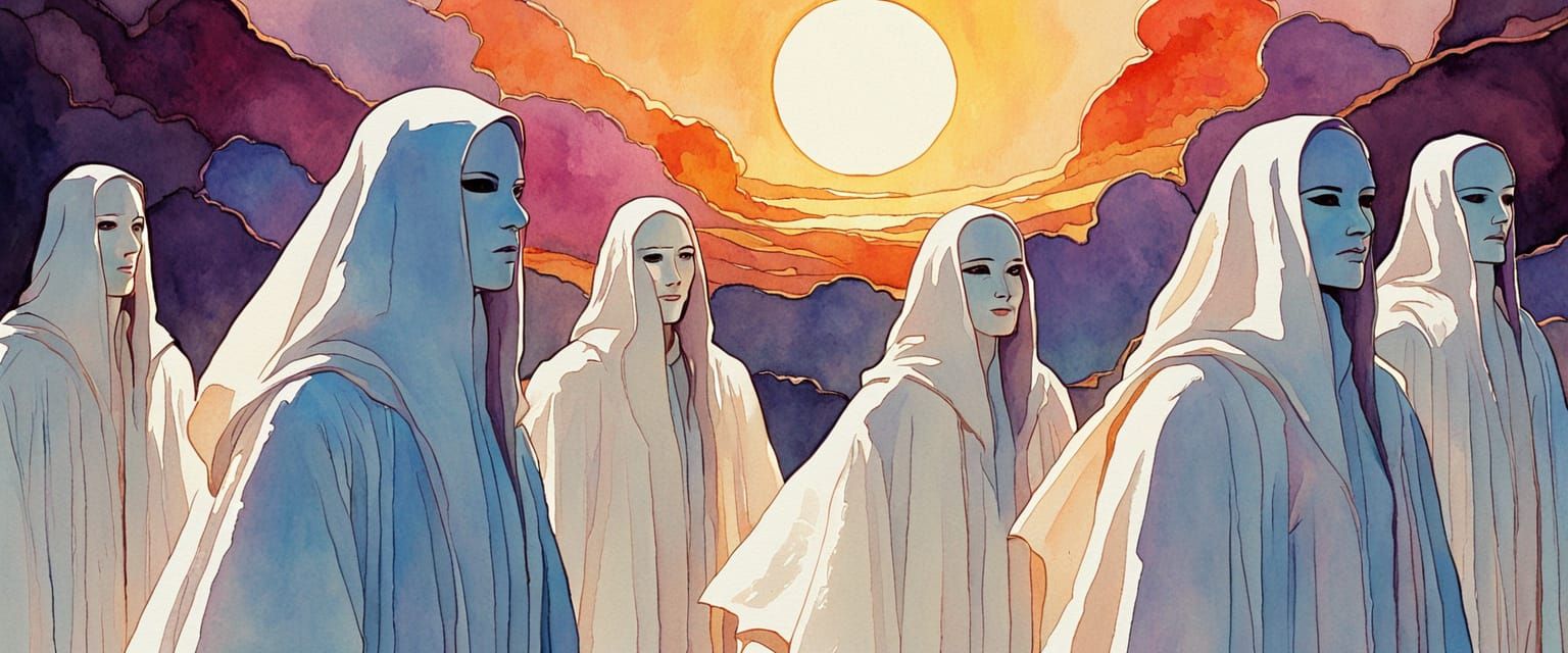 Sun-Faced Beings in Watercolor Comic Style