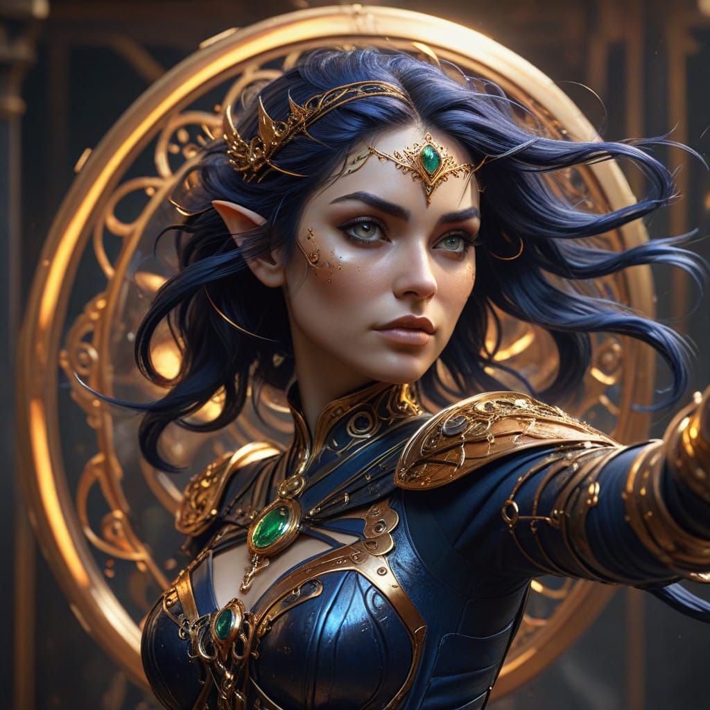 Steampunk Elf Warrior Leaps from Airship