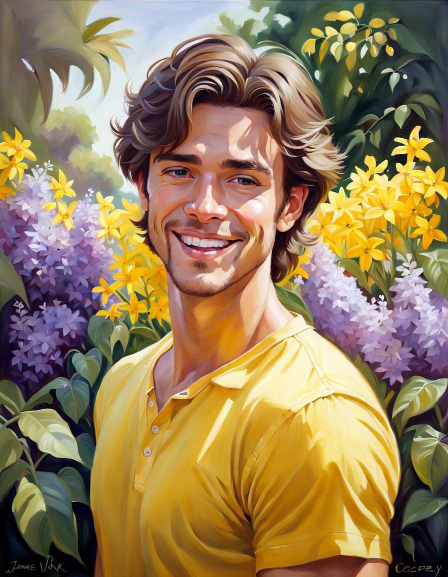Handsome Summer Man in Photorealistic Oil Painting