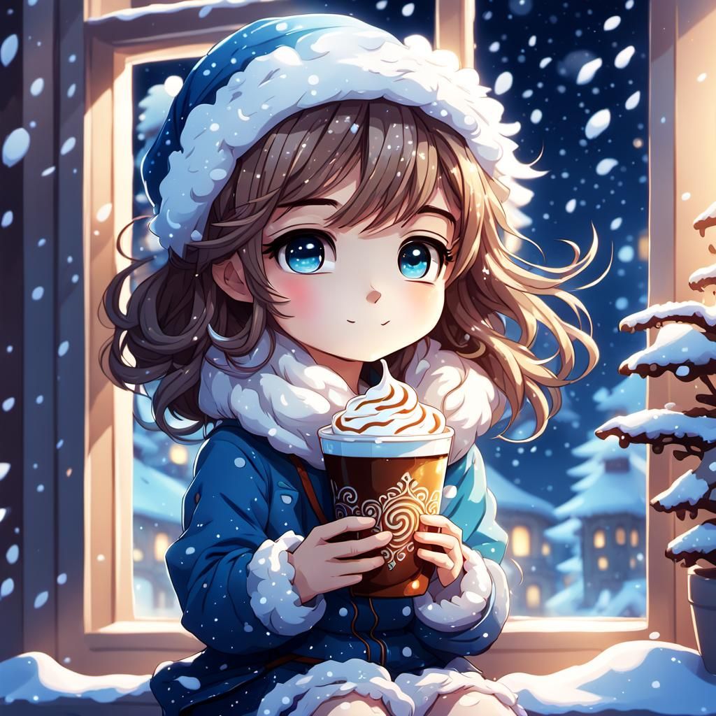 Chibi Character with Cocoa in Anime Style