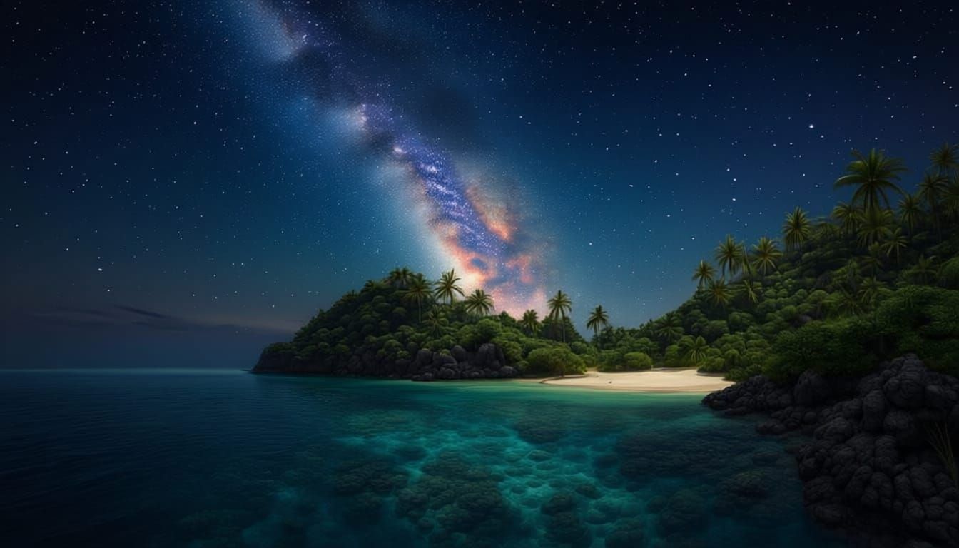 Lush Tropical Island Under Starry Dreamcore Sky