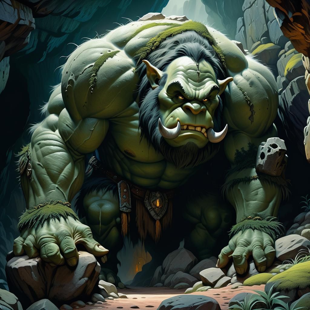 Ogre at Cave Entrance in Frazetta Style