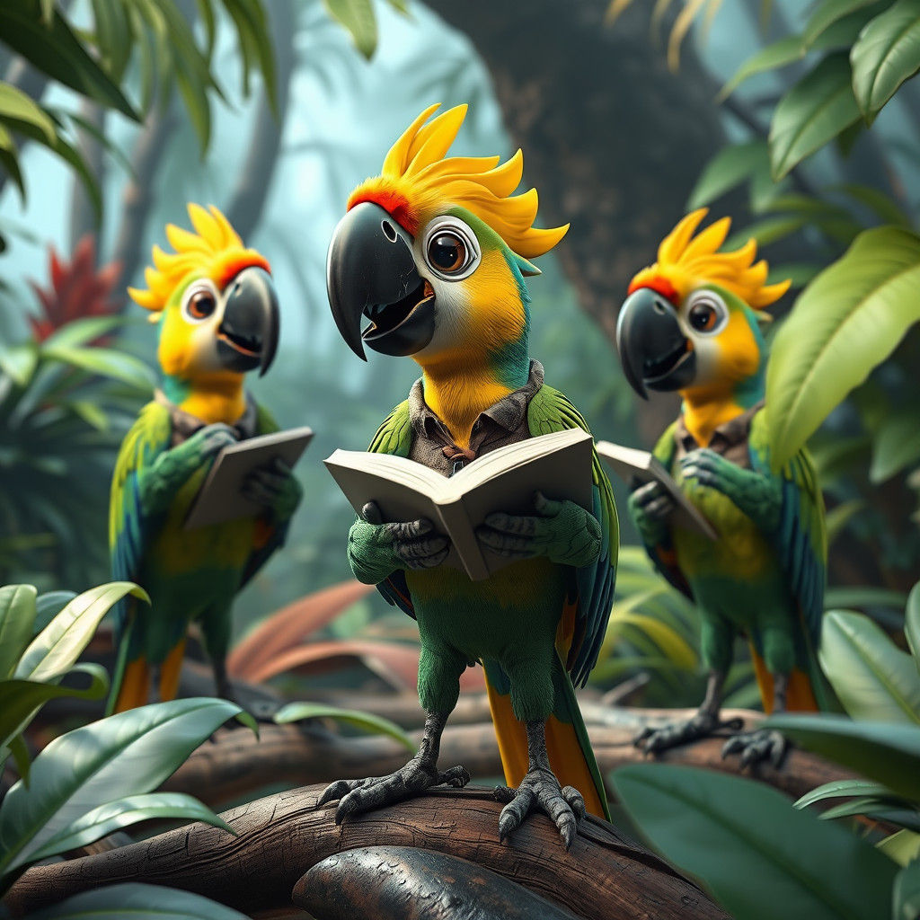 Vibrant Jungle Parrot in Whimsical Pixar Style
