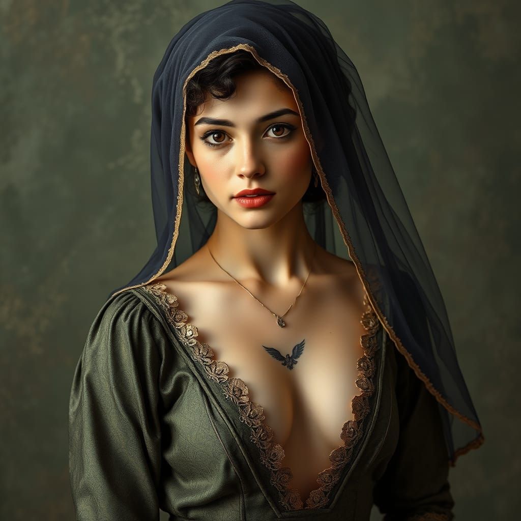Renaissance Woman with Veil in Photorealistic Digital Art