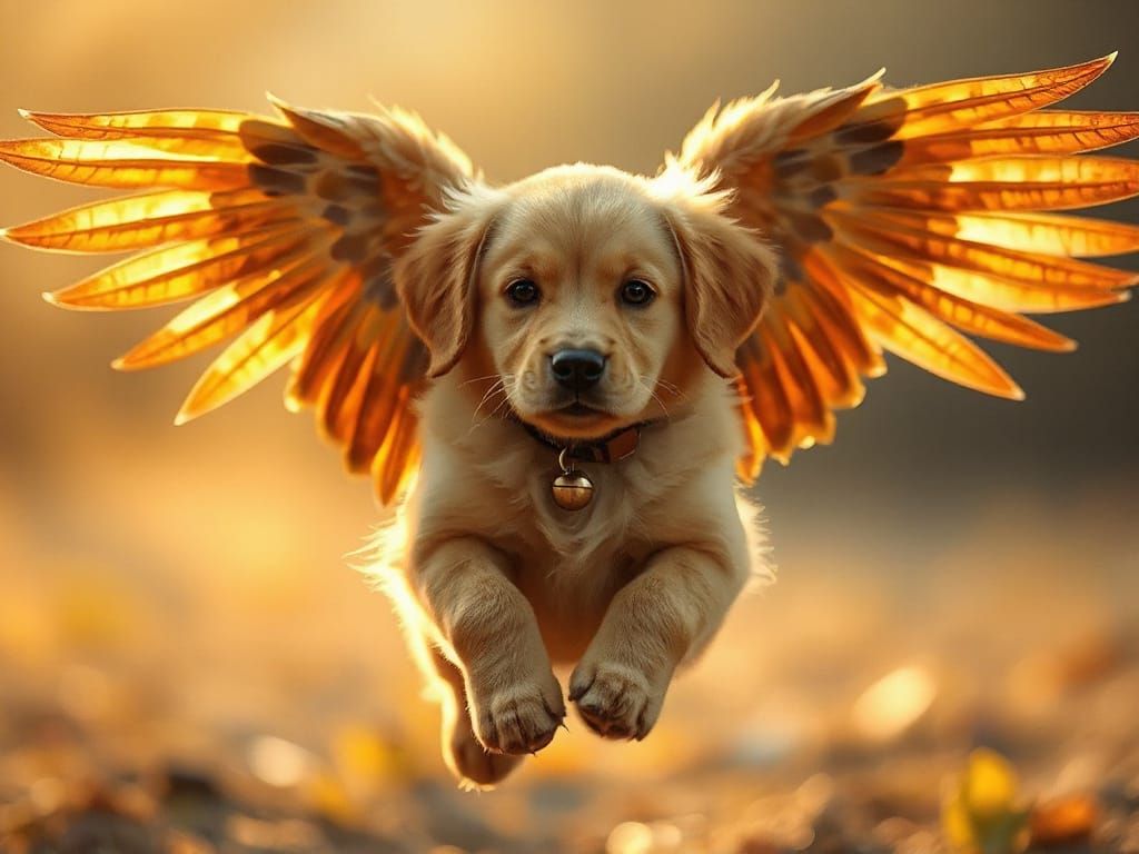 Golden Retriever with Eagle Wings in Dreamy Hyper-Realistic ...