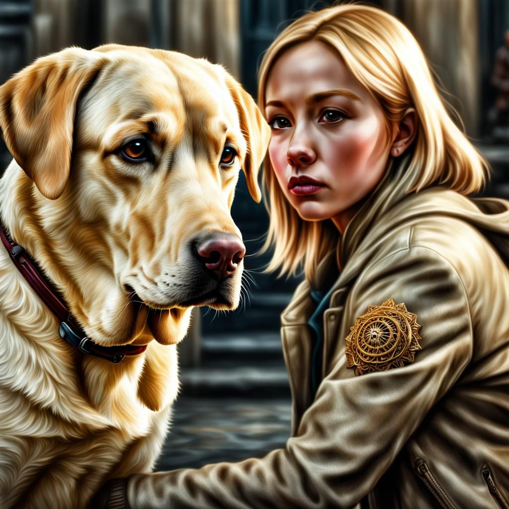 Girl and her apparently giant dog