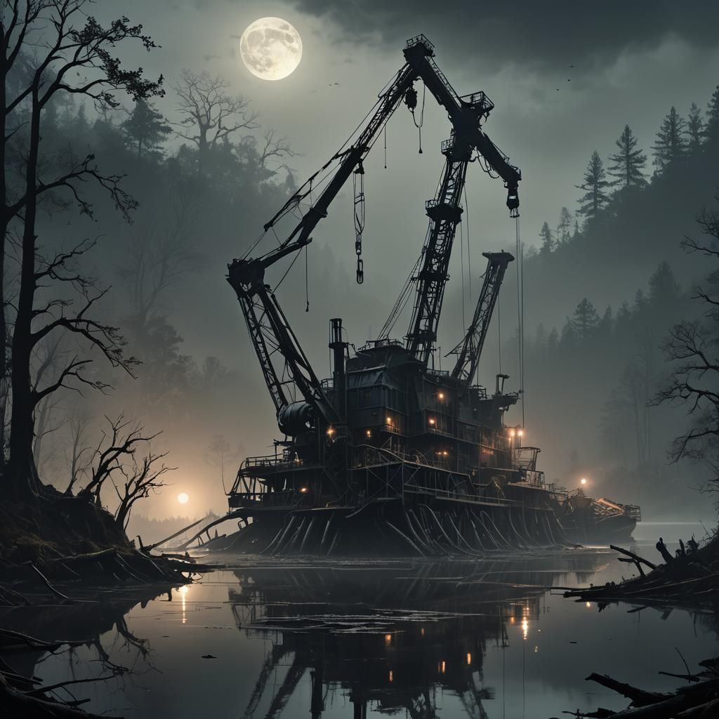 Ominous Dredge in Dark Atmospheric Concept Art