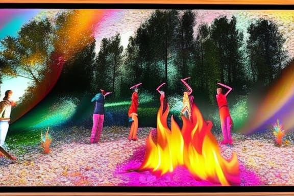 Hyperrealistic Campfire Scene with Teens