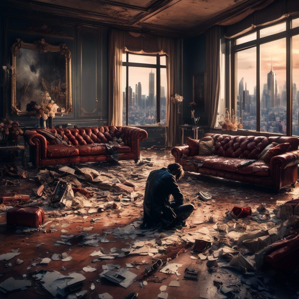 Sorrow in a Penthouse: A Hyperrealistic AI Image