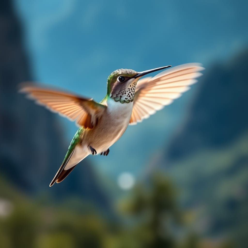 Hummingbird in Motion with Iridescent Plumage