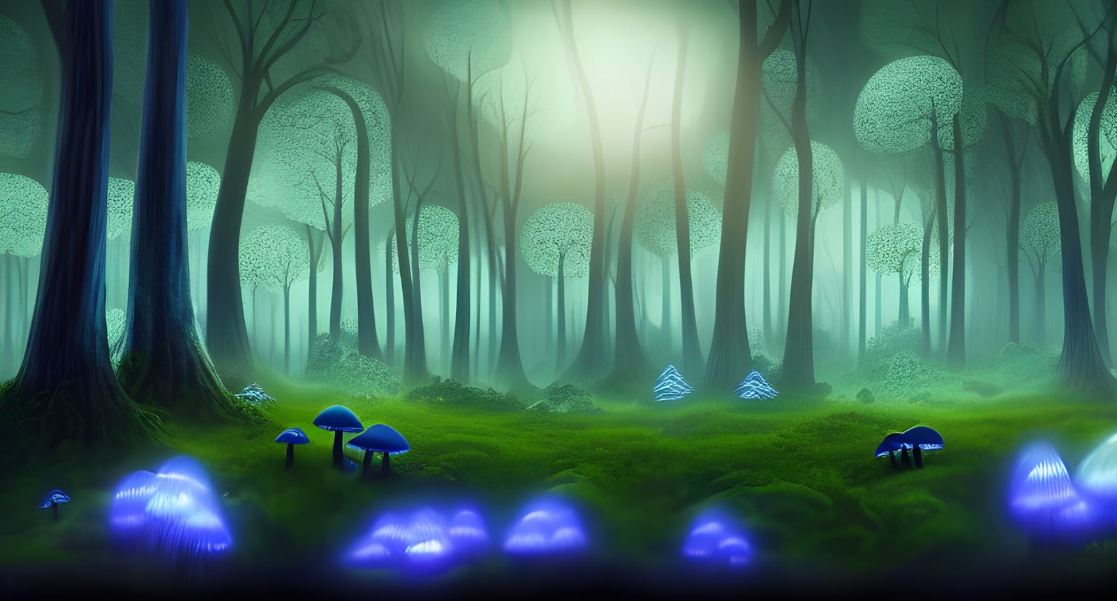Enchanted Forest: Glowing Lights and Bioluminescent Mushroom...