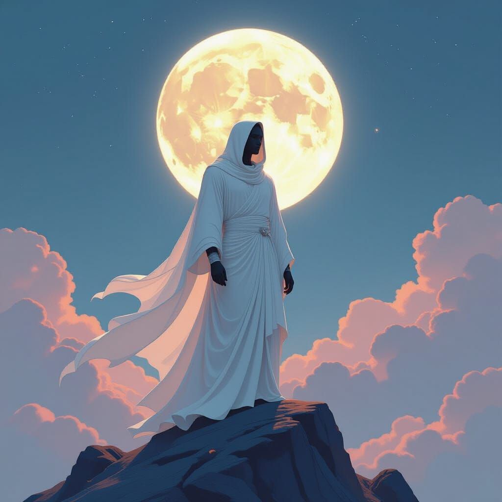 Lunar Deity in Ethereal Light, Digital Art