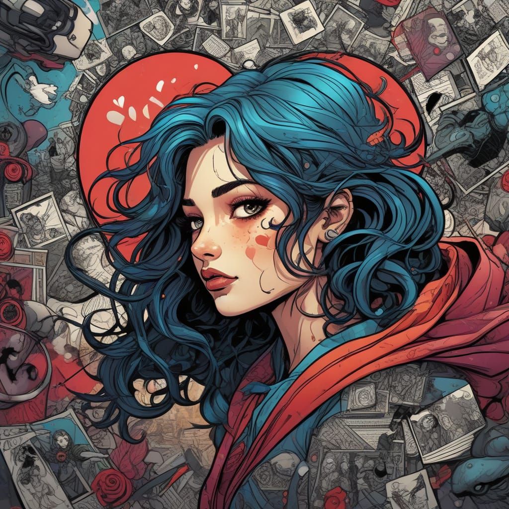 Whimsical Heart-Shaped Greeting Card in Comic Book Chic Styl...