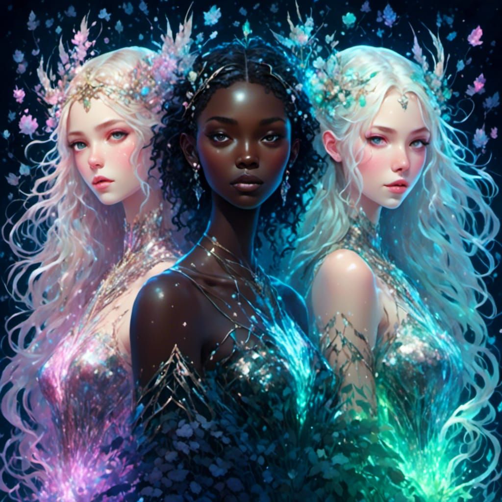 Contrasting Women in Aurora's Light