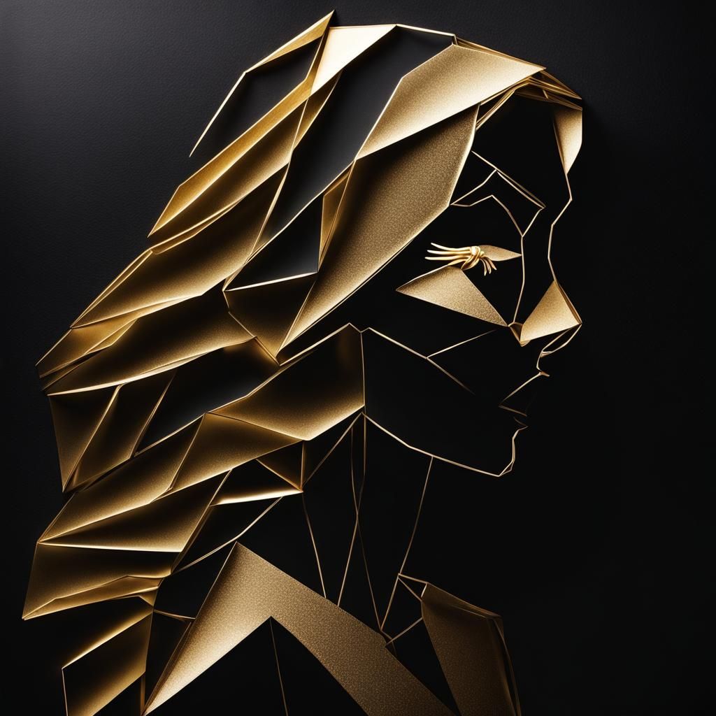 Gold Origami Glass Woman Silhouette