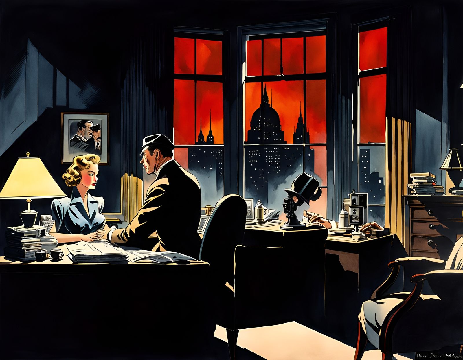 1940s Detective Interview in Film Noir Style