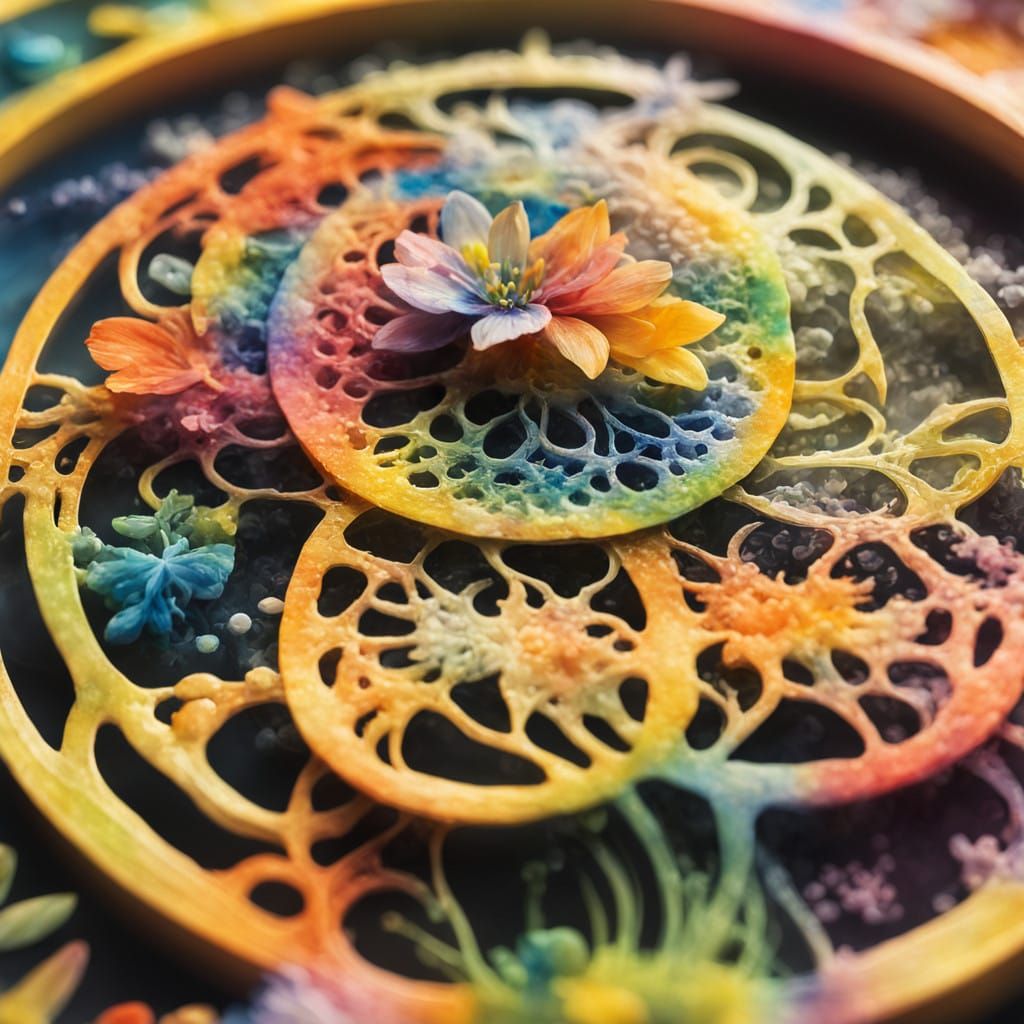 Rainbow in Ethereal Landscape with Botanical Details