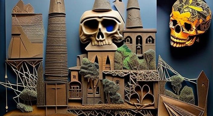 Hyperdetailed Mixed-Media Collage: Alas, Poor Yorick