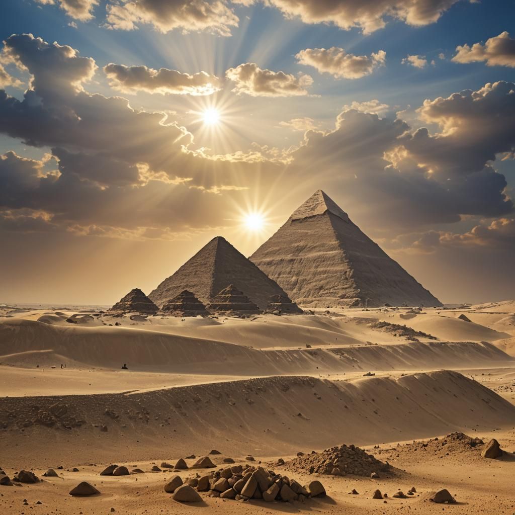 Egyptian Pyramids Desert Scene in Hyperrealism
