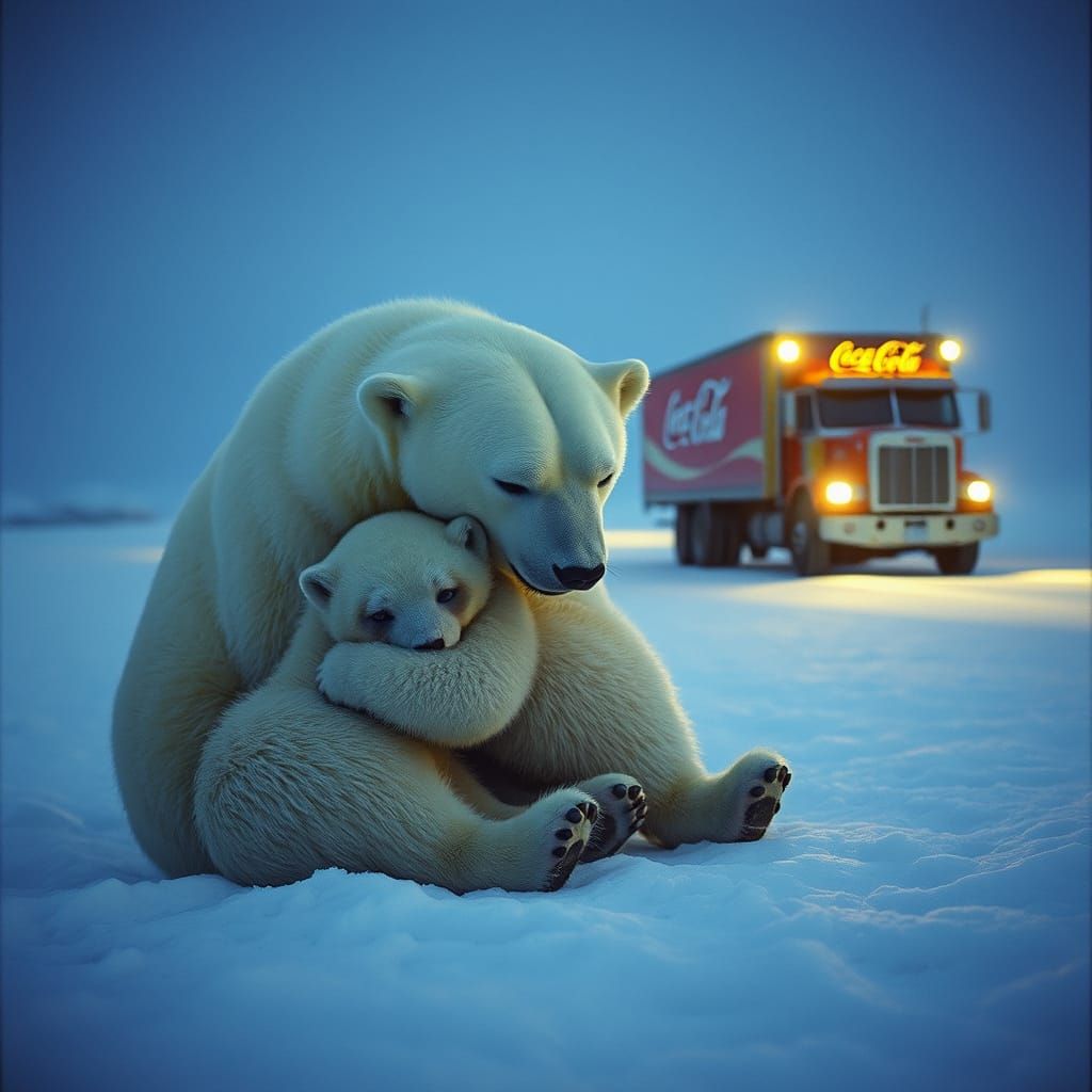 Distressed Polar Bear Cub and Mother Embrace