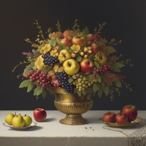 Lush Fruit Still Life in 19th-Century Dutch Masters' Style