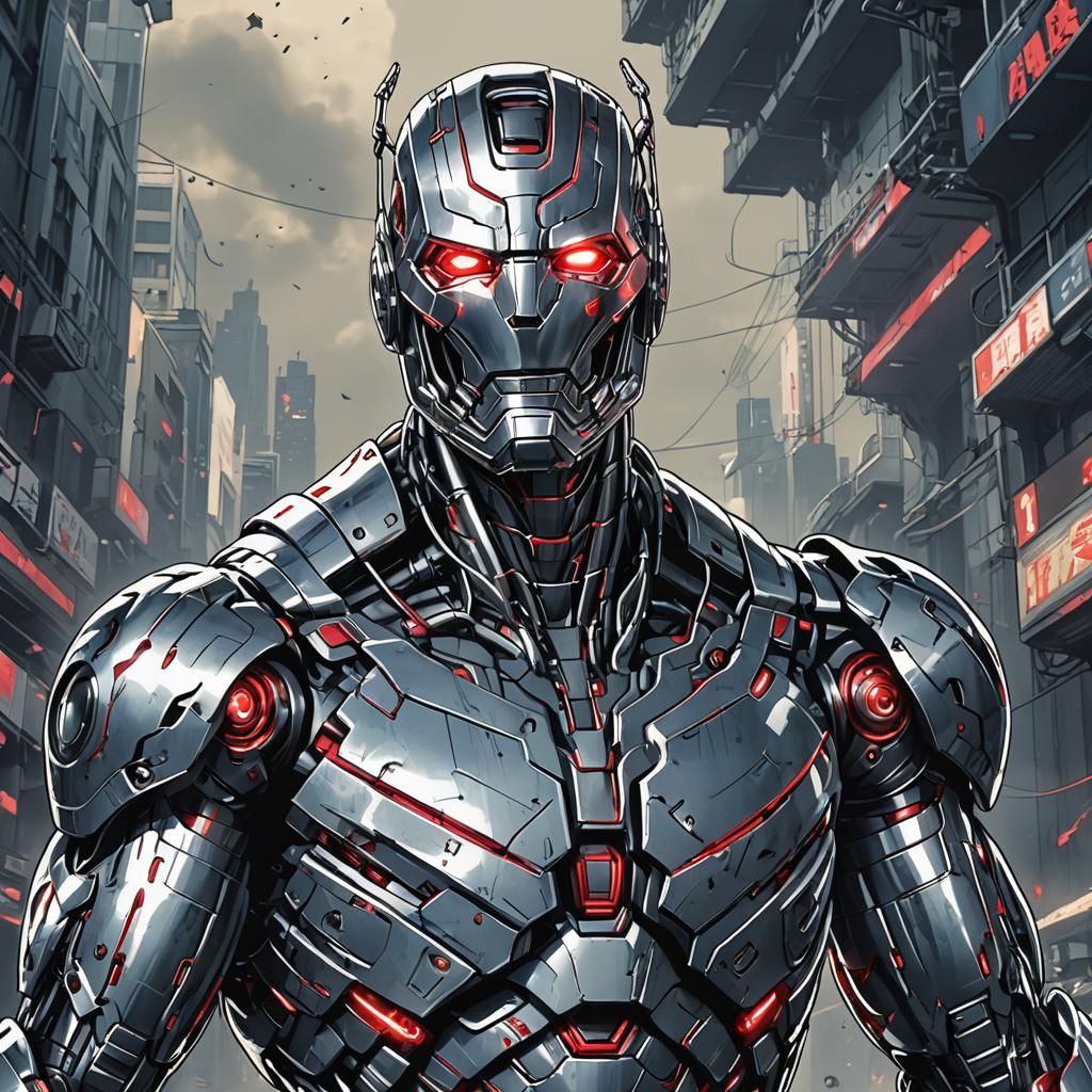 Ultron in Cel-Shaded Anime Style