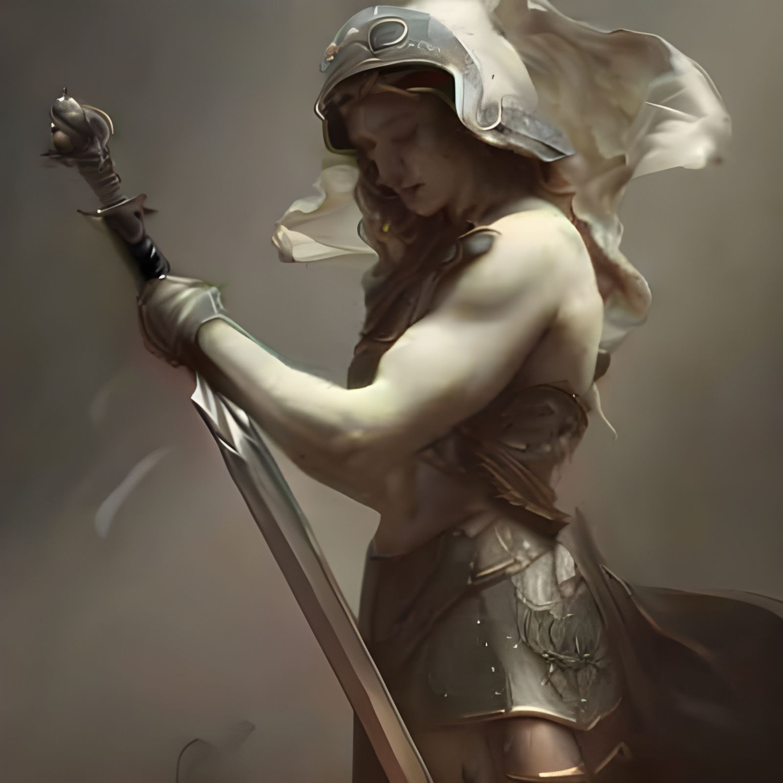 Marble Woman Warrior Portrait in Hyperdetailed Style