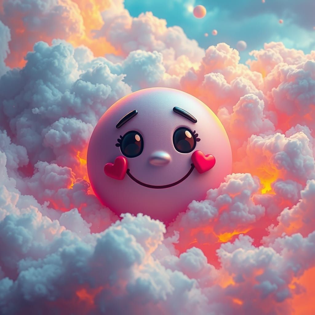 Whimsical Wink Face in Dreamlike Landscape with Golden Accen...