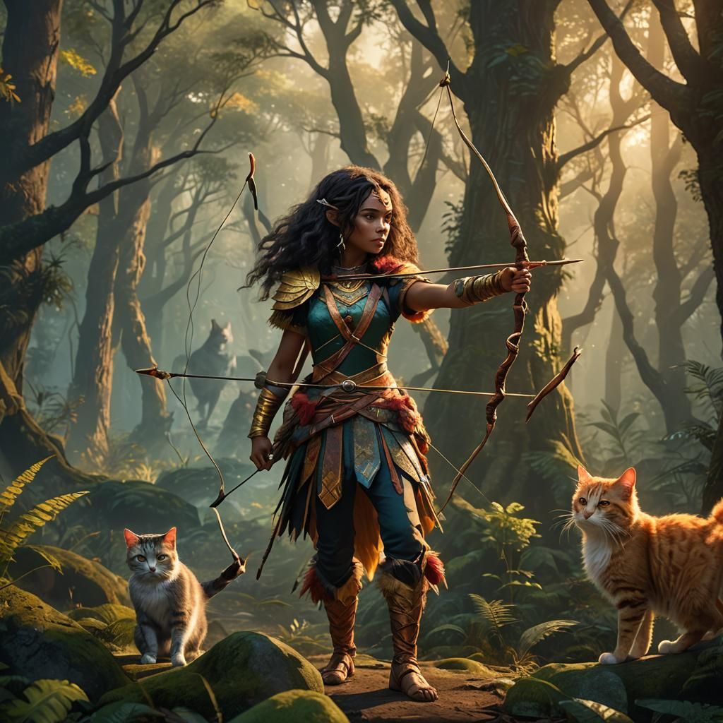 Kamala Hunts a Cat in Mystical Forest