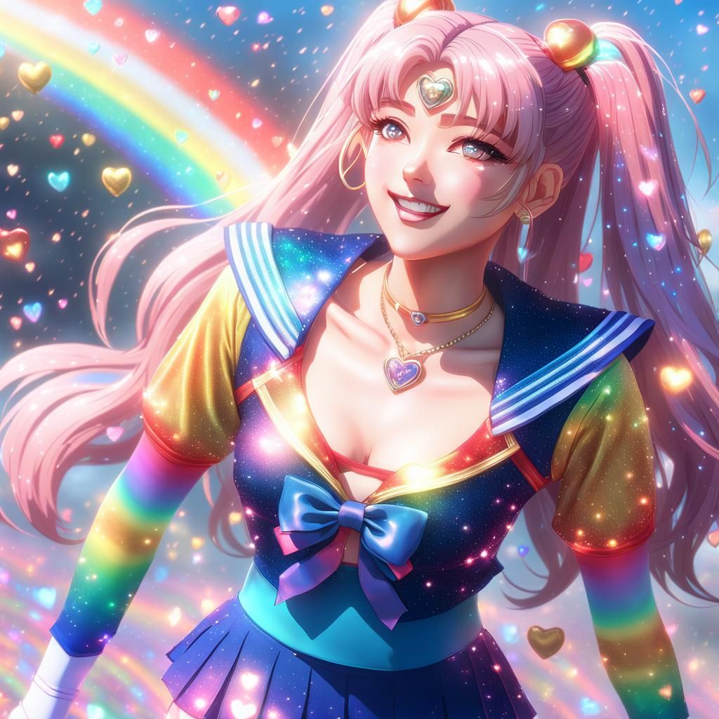 Rainbow Sailor Scout in a Heart Shower