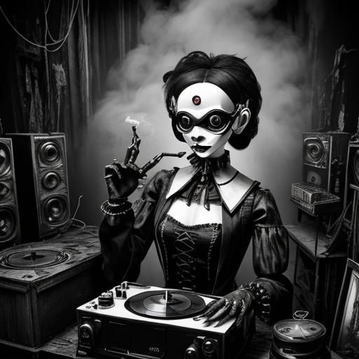 Haunted Cyberpunk Dummy in Black and White