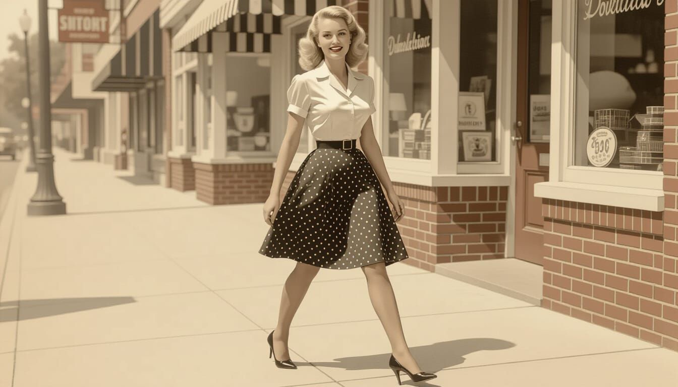 Vintage Portrait of 1950s Housewife in Retro Style