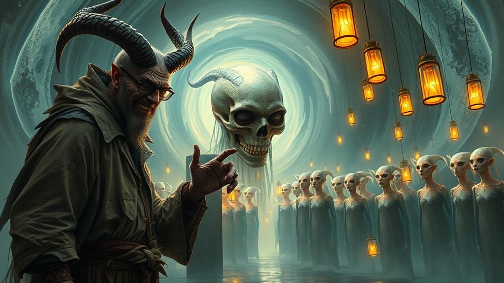 Mystical Demon Guarding Alien Portal in Dreamlike Art