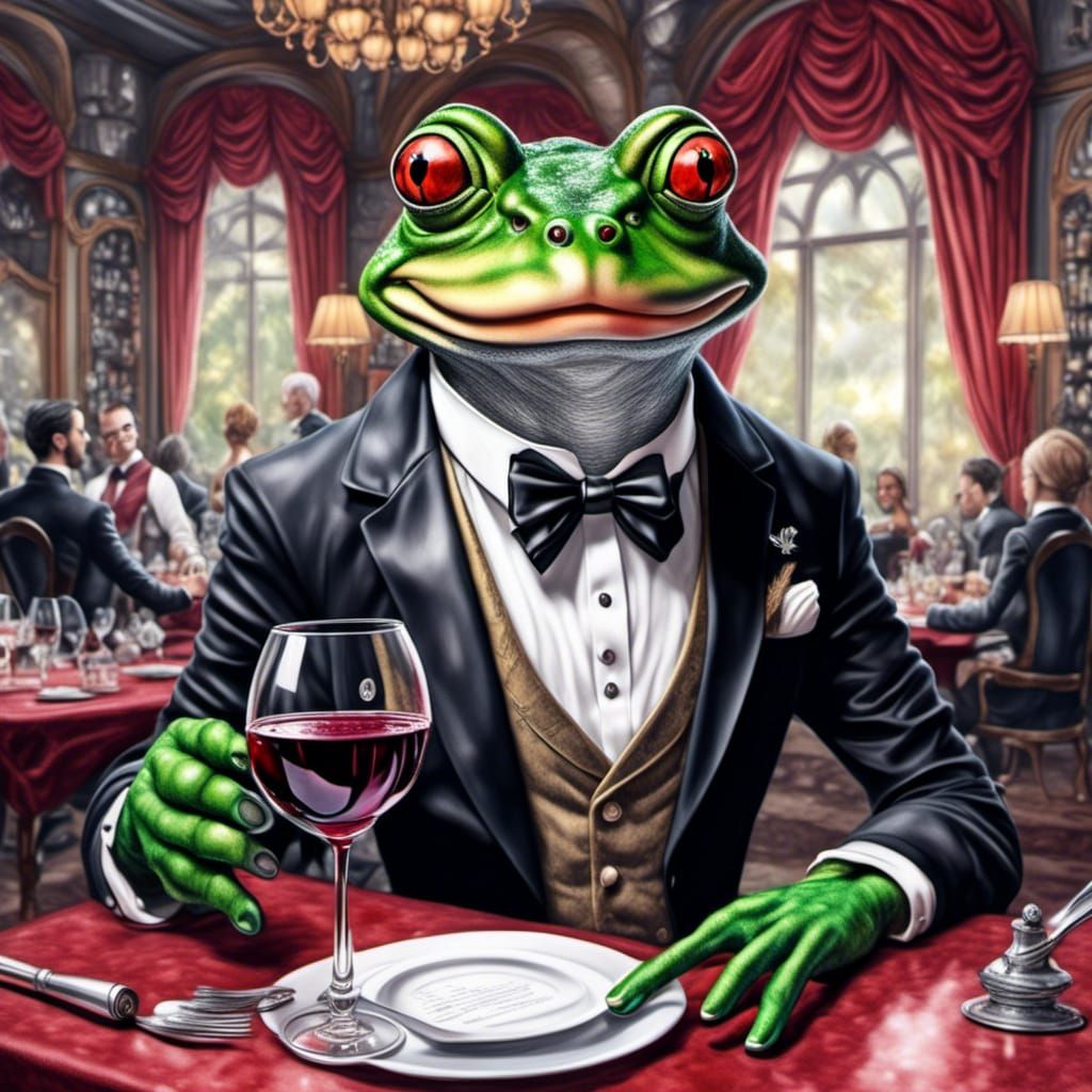 Anthro Bullfrog Waiter in Fantasy Restaurant, Pencil Sketch