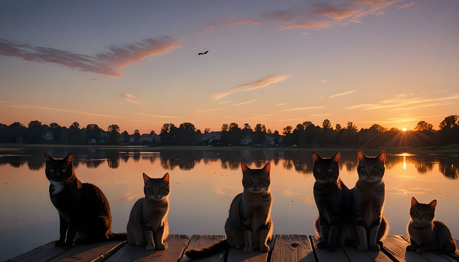 Cats on a Dock at Golden Hour