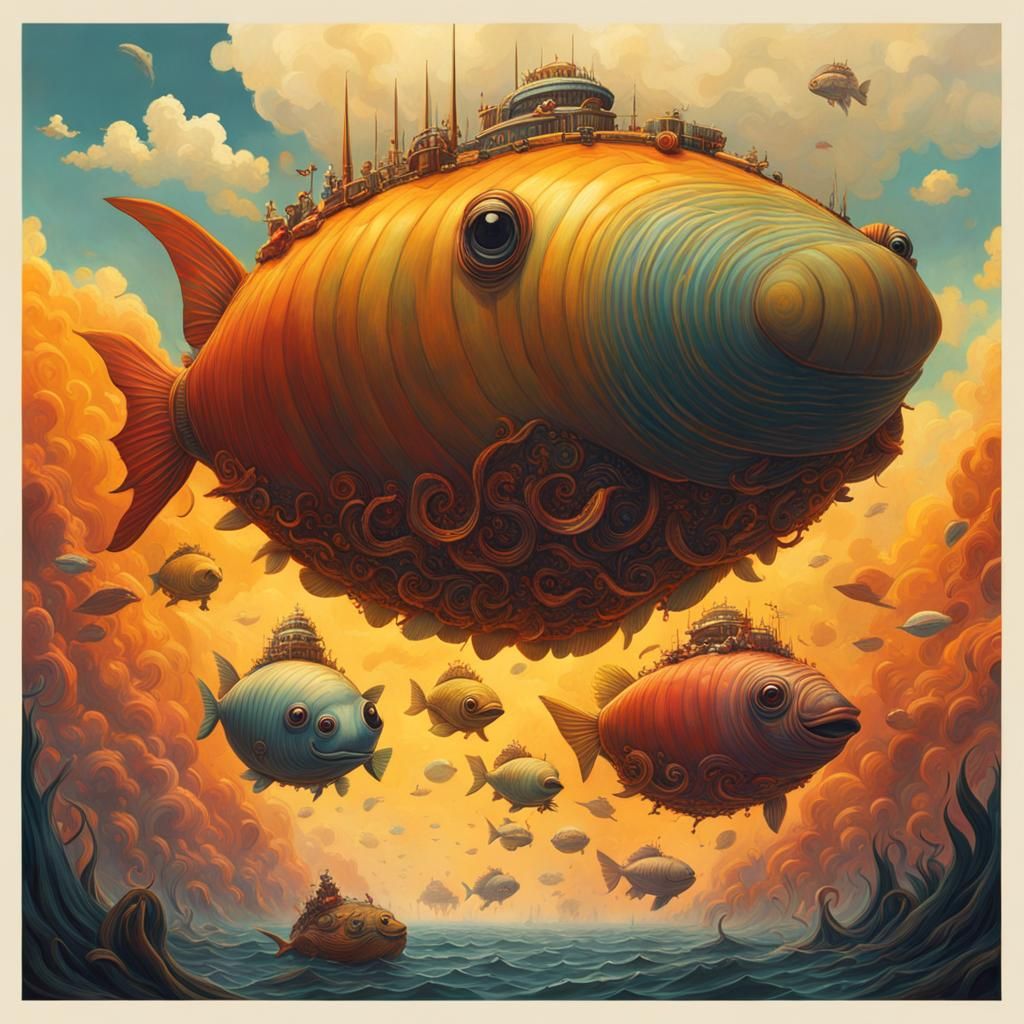 Fantastical School of Beings in Gas Giant Atmosphere