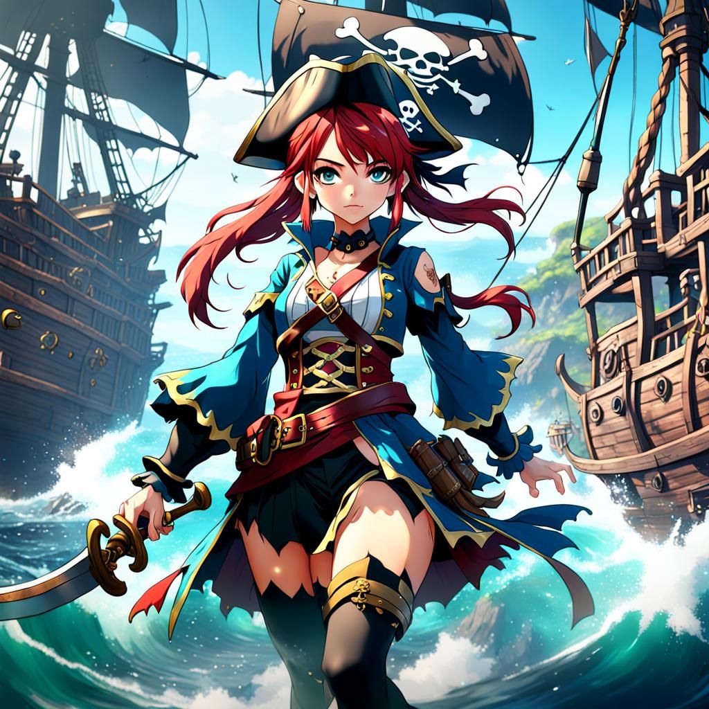 Anime Pirate Girl in Detailed Matte Painting