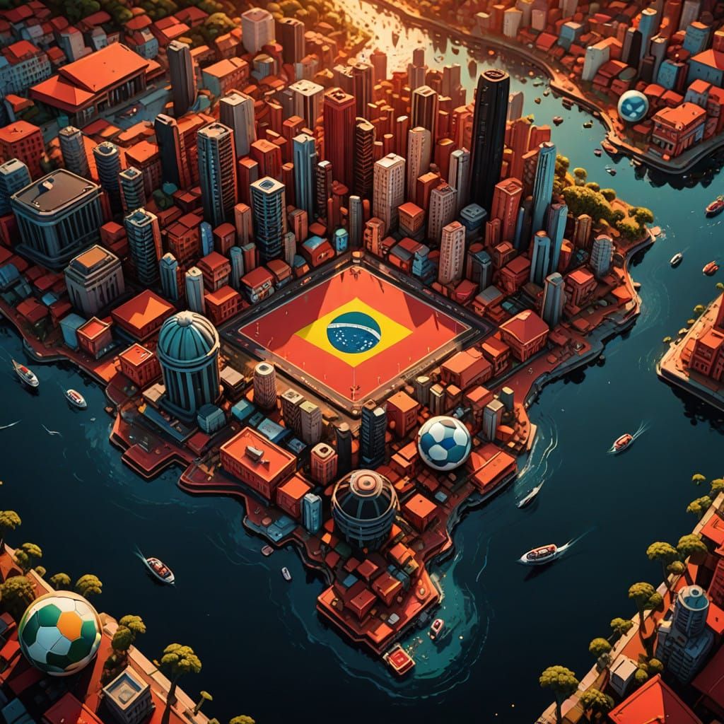 Fantastical Brazil Map in Vibrant Red and Black