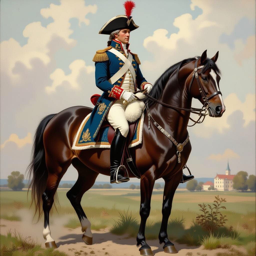 Finely Dressed French Hussar on Horseback