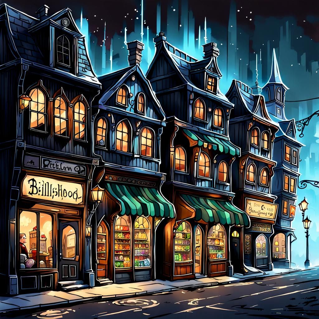 Arcane Punk Fantasy Buildings in a Mysterious Town