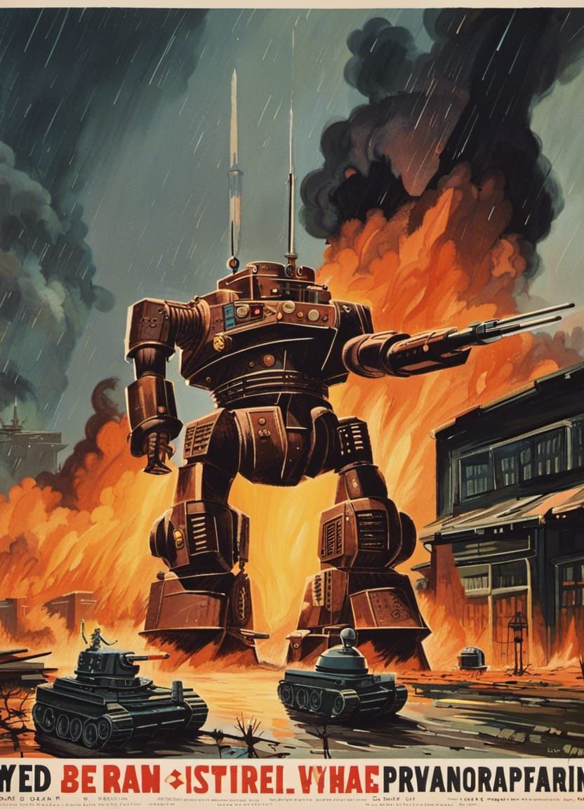 Tank Battles Giant Robot: 1950s Movie Poster Art