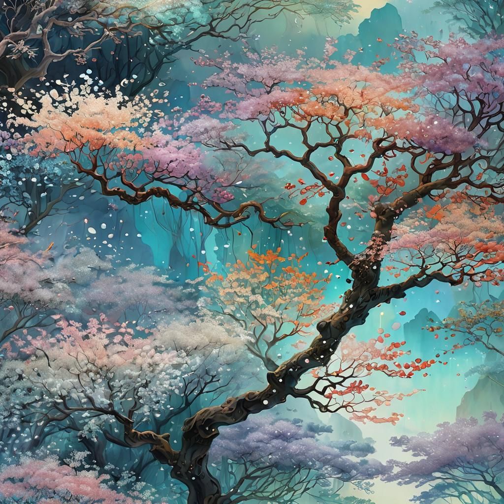 Colorful Fantasy Landscape with Rowan Berries