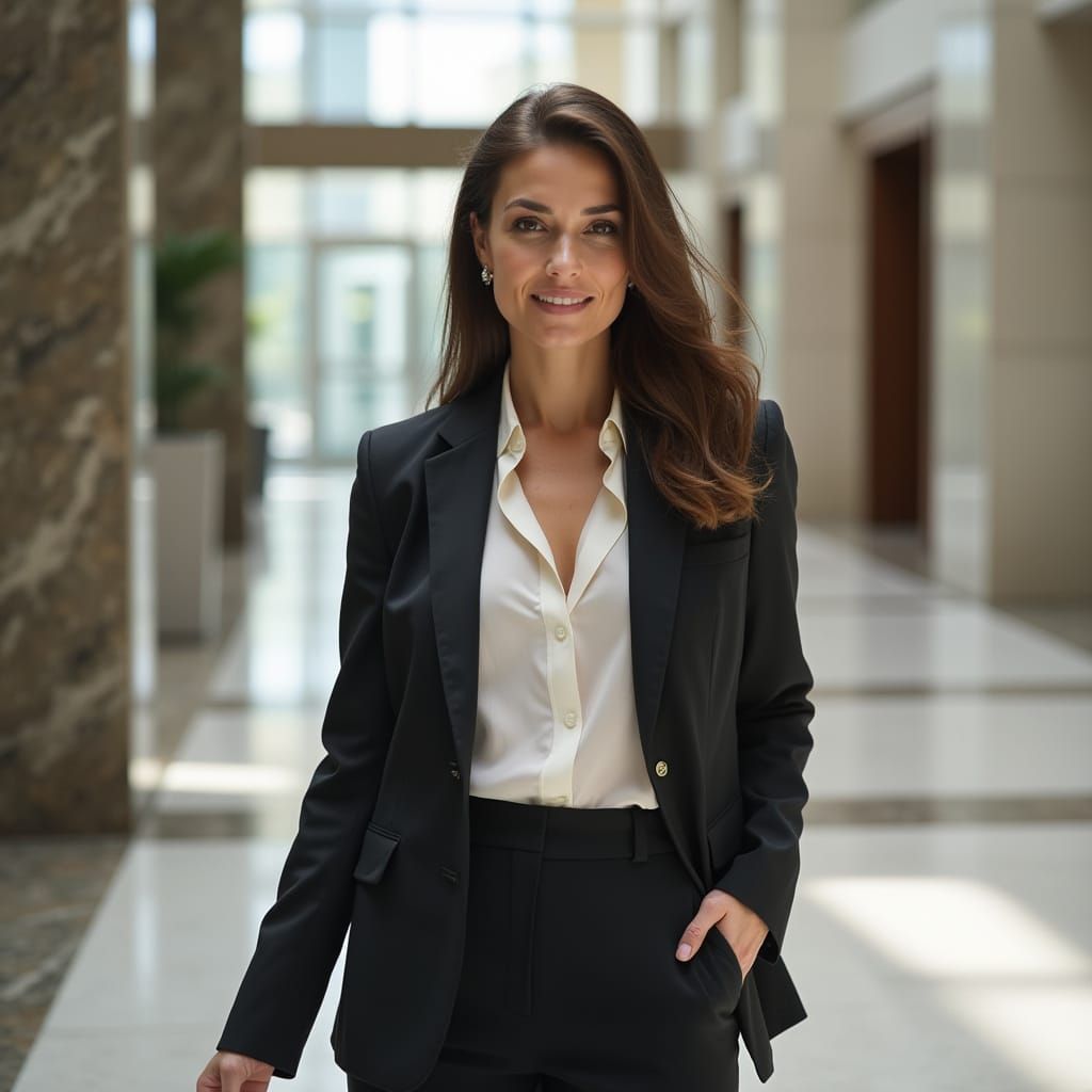 Professional Woman in Office Lobby Portrait