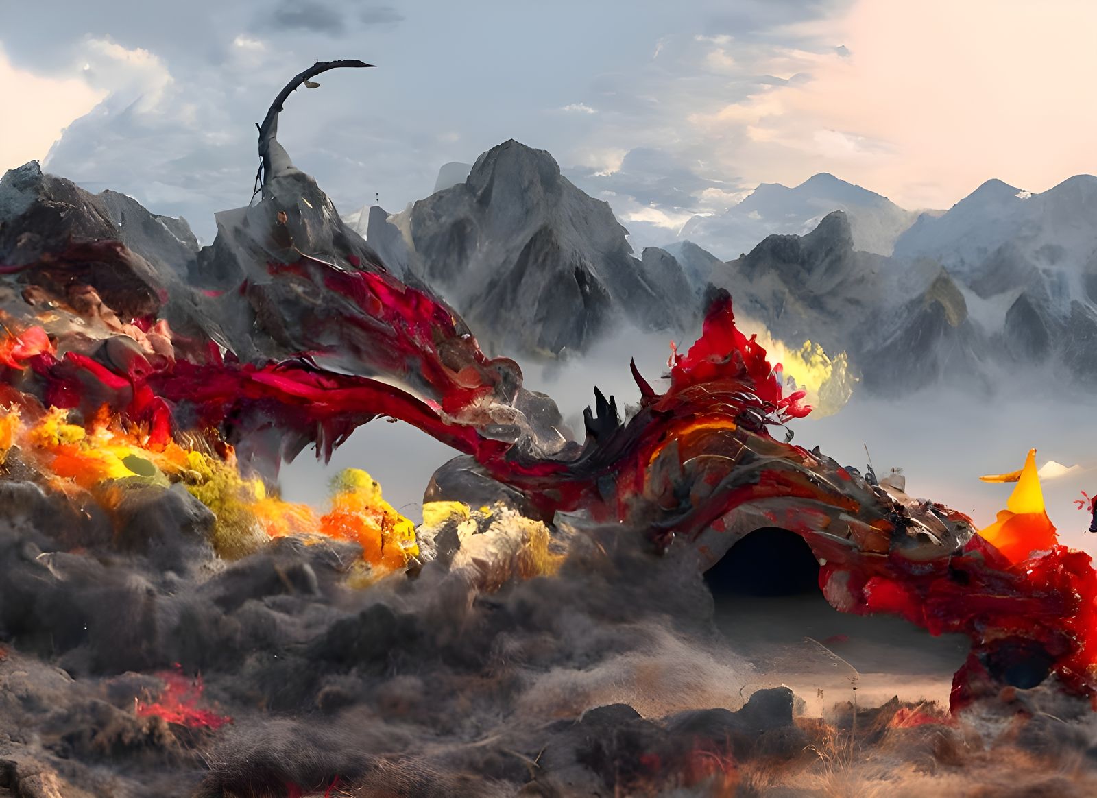 Red Dragon Breathing Fire Digital Painting