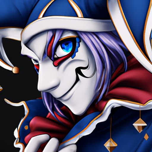 Anime Jester in Contrasting Colors, Hyperrealistic 8K