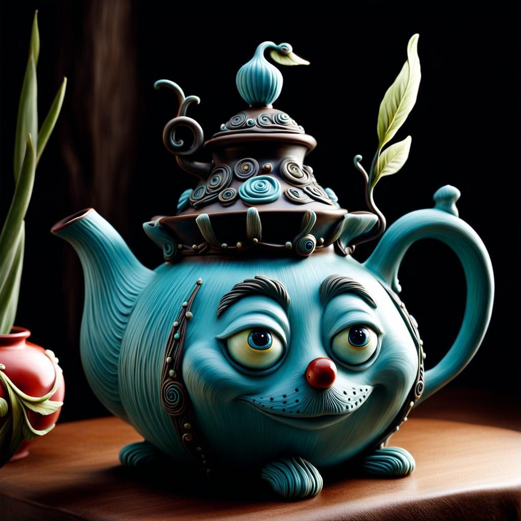 Whimsical Clay Teapot in Eccentric Pottery Style