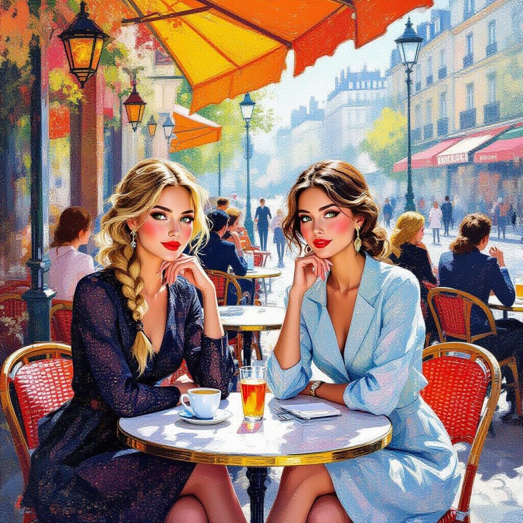 Cafe Terrace Scene in Pointillist Style