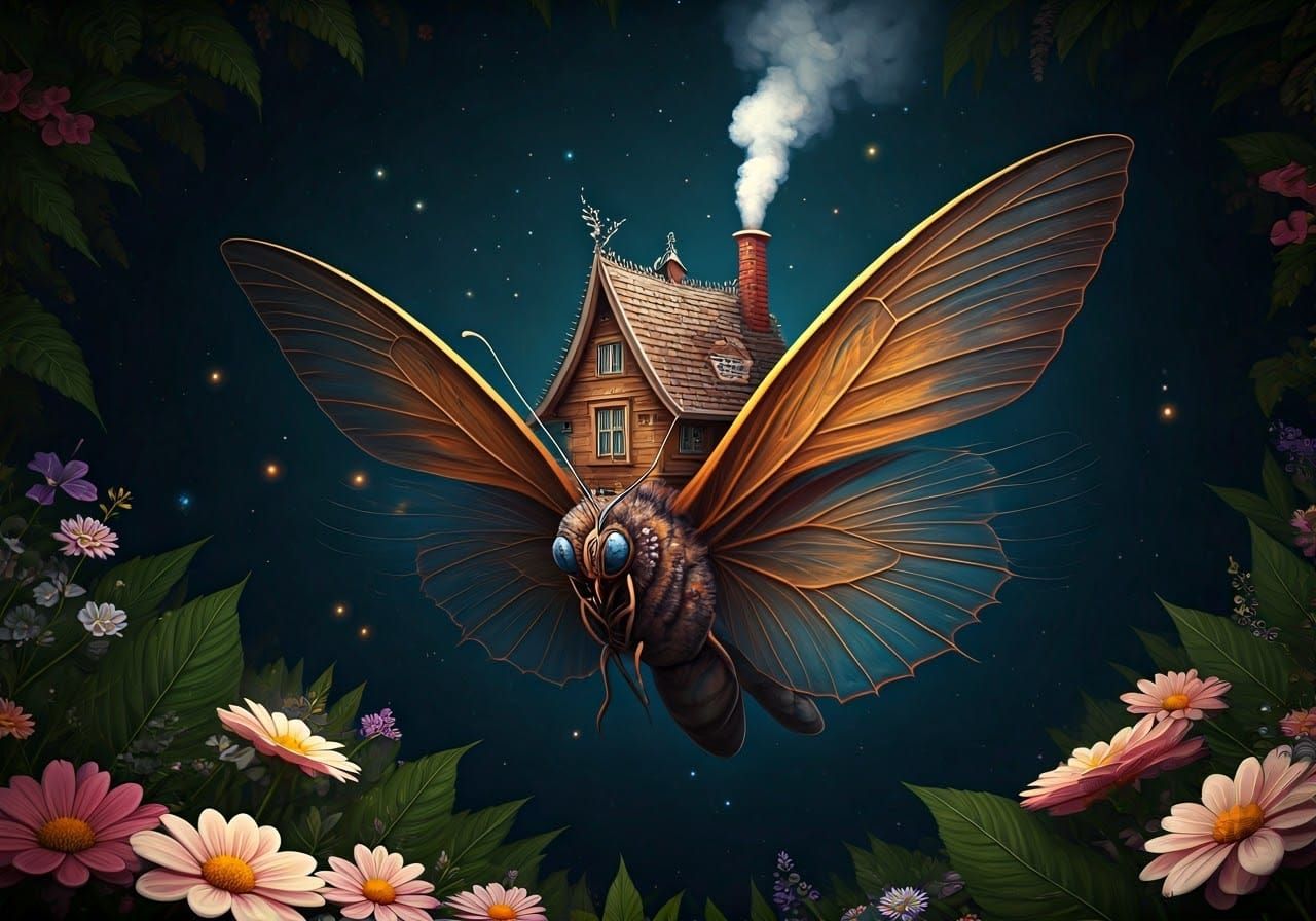 Butterfly House in Enchanted Forest: Fantasy Digital Art